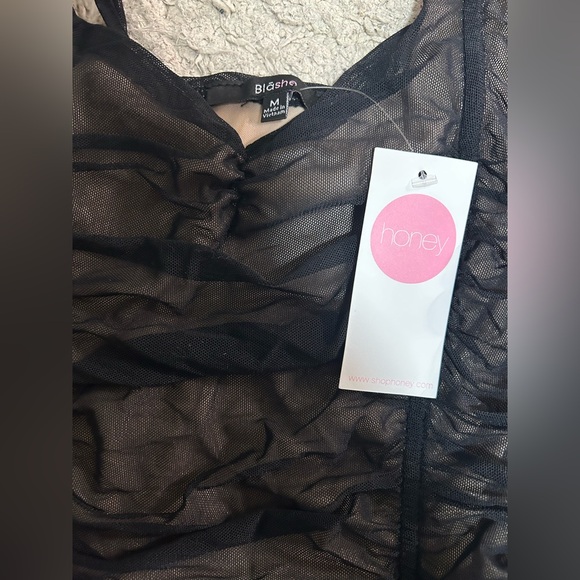 Black Mesh Ruched Bodysuit - Picture 2 of 4